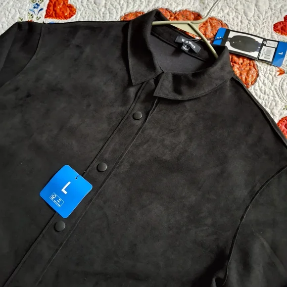 Well Worn Shirt Jacket Women's Large Black Brushed Suede Feel 2 Pockets NWT - Picture 3 of 7